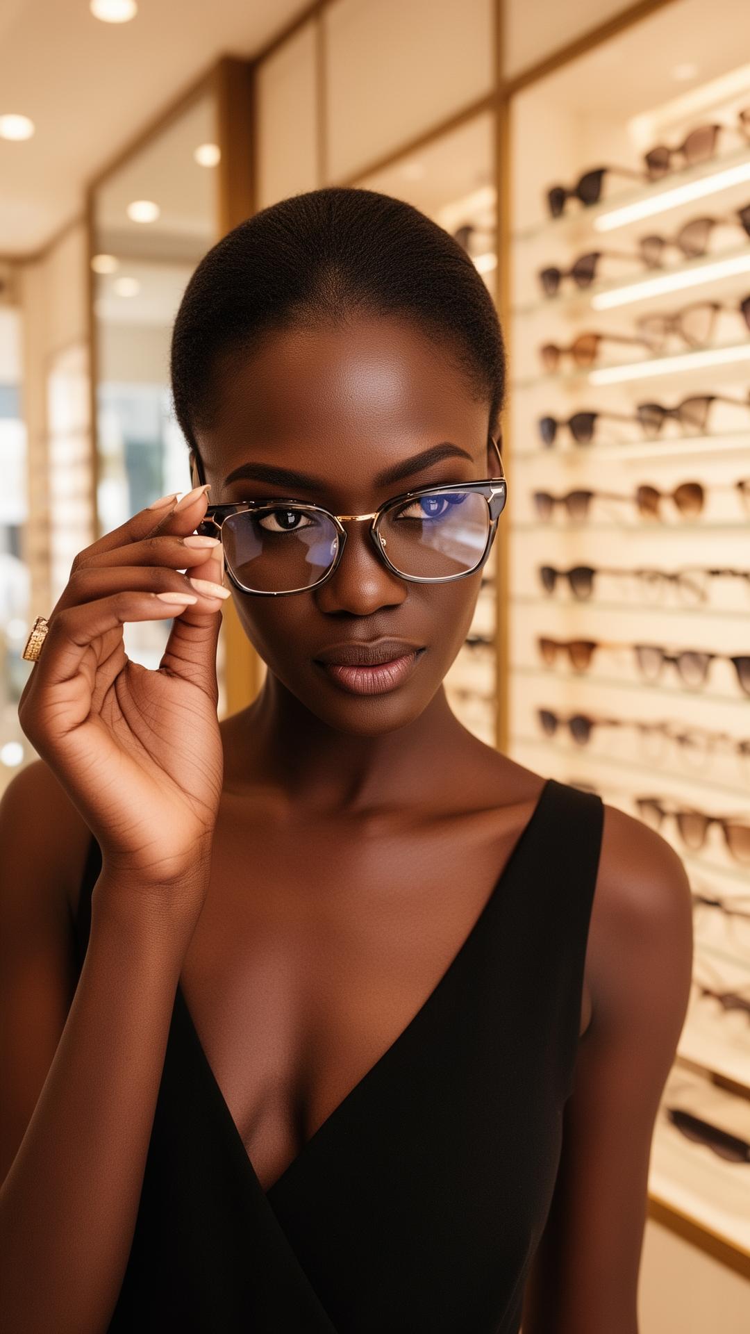 Cliente essayant des lunettes en boutique
